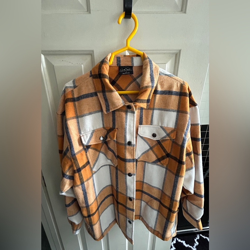 HFX Women’s Yellow Black Plaid Shirt Jacket Shacket Large
